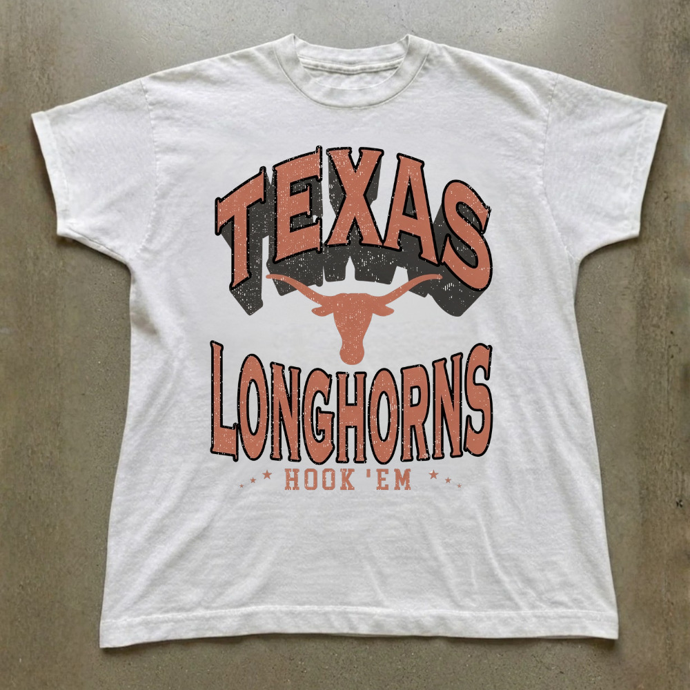 Texas Longhorns Hook 'Em Longhorn Silhouette Stars Vintage White T-Shirt